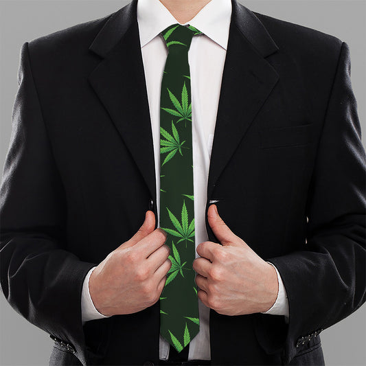 Pot Leaf Pattern Print Necktie