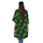Pot Leaf Pattern Print Open Front Beach Cover Up