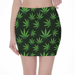 Pot Leaf Pattern Print Pencil Mini Skirt