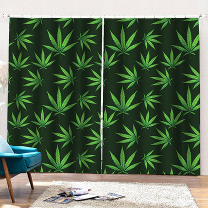 Pot Leaf Pattern Print Pencil Pleat Curtains