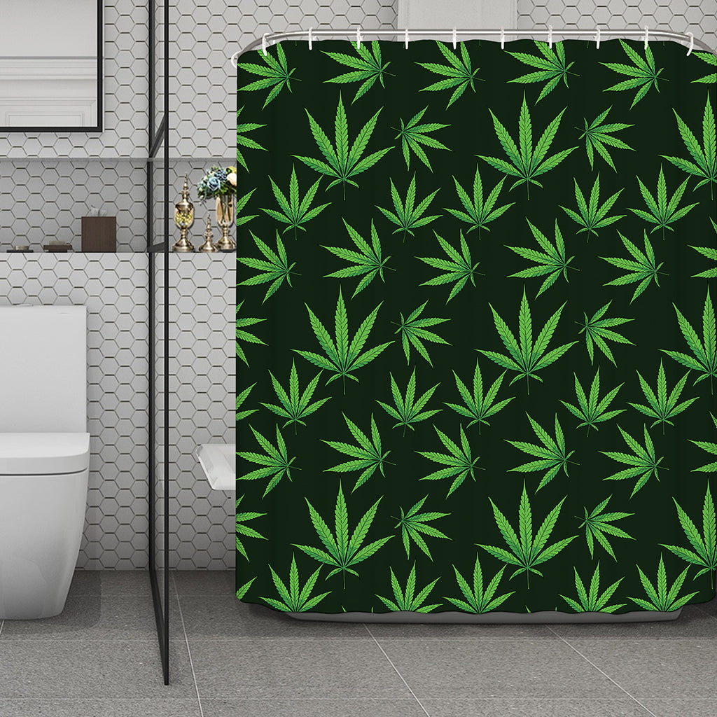 Pot Leaf Pattern Print Polyester Shower Curtain