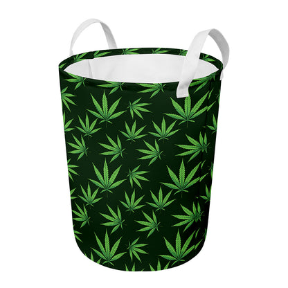Pot Leaf Pattern Print Round Laundry Basket