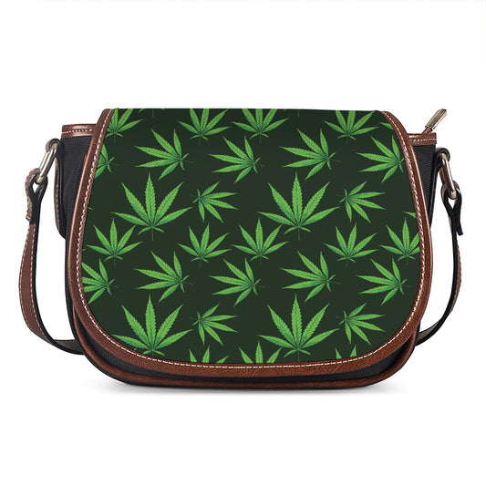 Pot Leaf Pattern Print Saddle Bag