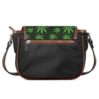 Pot Leaf Pattern Print Saddle Bag