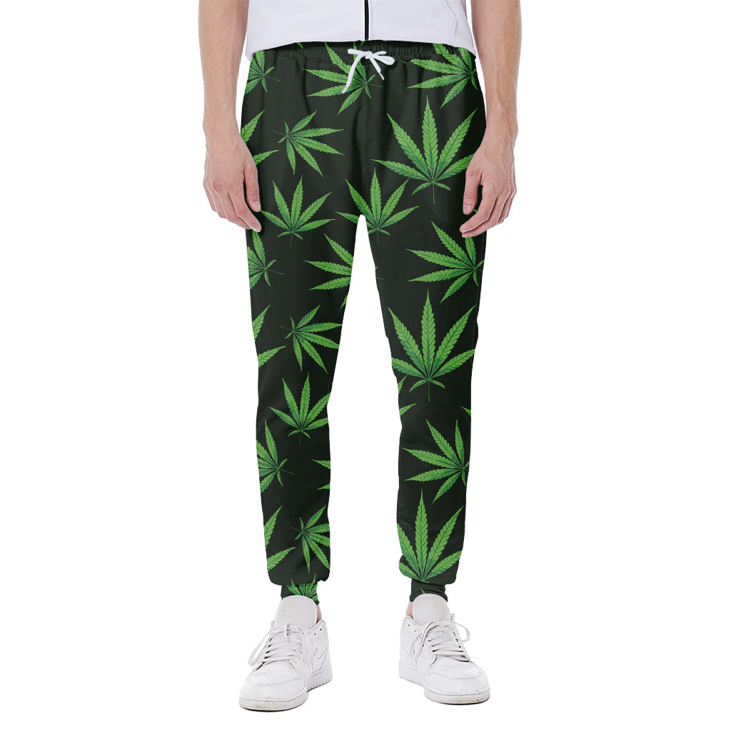 Pot Leaf Pattern Print Scuba Joggers