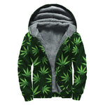 Pot Leaf Pattern Print Sherpa Lined Zip Up Hoodie