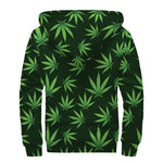 Pot Leaf Pattern Print Sherpa Lined Zip Up Hoodie