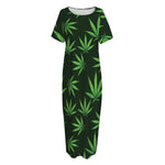 Pot Leaf Pattern Print Short Sleeve Long Nightdress