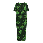 Pot Leaf Pattern Print Short Sleeve Long Nightdress