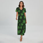 Pot Leaf Pattern Print Short Sleeve Maxi Dress