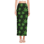 Pot Leaf Pattern Print Side Slit Maxi Skirt