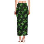 Pot Leaf Pattern Print Side Slit Maxi Skirt