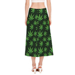 Pot Leaf Pattern Print Side Slit Midi Skirt
