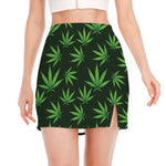Pot Leaf Pattern Print Side Slit Mini Skirt