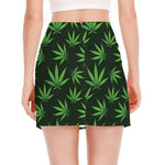 Pot Leaf Pattern Print Side Slit Mini Skirt