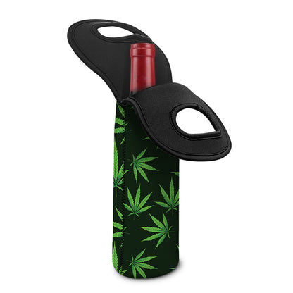 Pot Leaf Pattern Print Single Neoprene Wine Tote