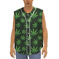 Pot Leaf Pattern Print Sleeveless Baseball Jersey