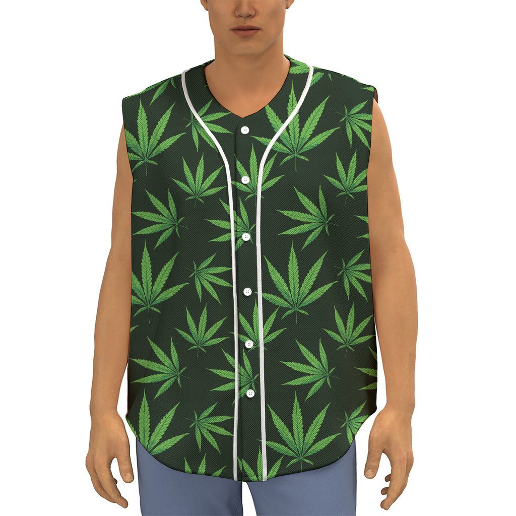 Pot Leaf Pattern Print Sleeveless Baseball Jersey