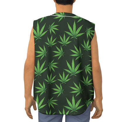 Pot Leaf Pattern Print Sleeveless Baseball Jersey