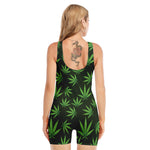 Pot Leaf Pattern Print Sleeveless One Piece Swimsuit