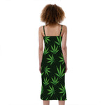 Pot Leaf Pattern Print Slim Fit Midi Cami Dress