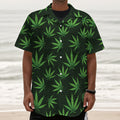 Pot Leaf Pattern Print Textured Short Sleeve Shirt