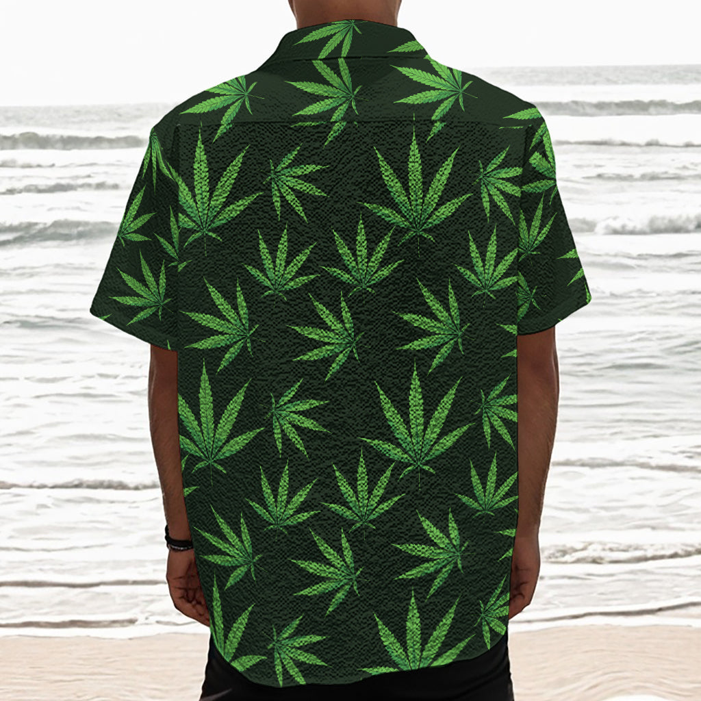 Pot Leaf Pattern Print Textured Short Sleeve Shirt