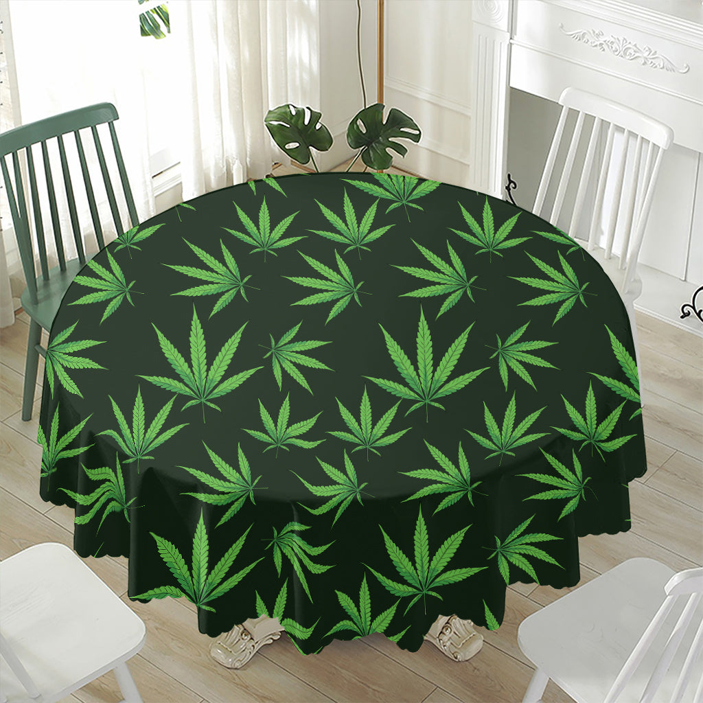 Pot Leaf Pattern Print Waterproof Round Tablecloth