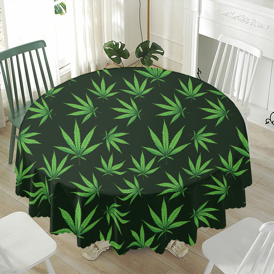 Pot Leaf Pattern Print Waterproof Round Tablecloth