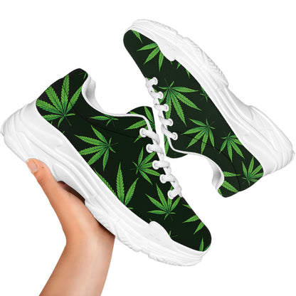 Pot Leaf Pattern Print White Chunky Shoes