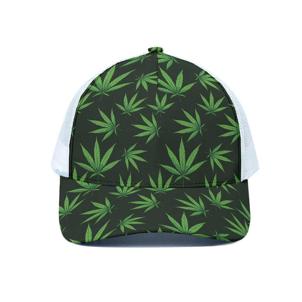 Pot Leaf Pattern Print White Mesh Trucker Cap