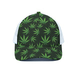 Pot Leaf Pattern Print White Mesh Trucker Cap