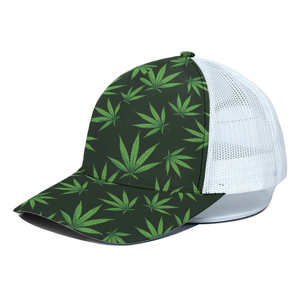 Pot Leaf Pattern Print White Mesh Trucker Cap
