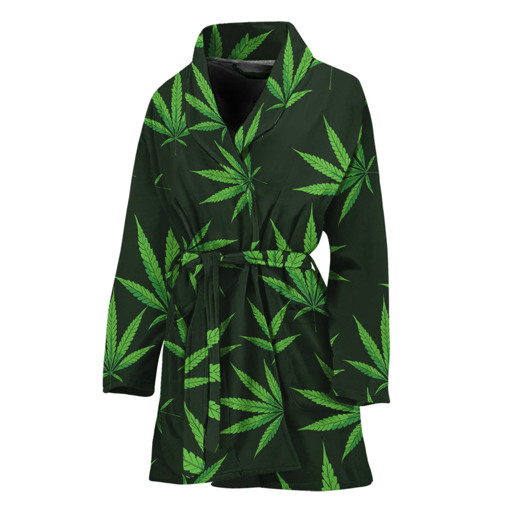 Pot Leaf Pattern Print Women's Bathrobe