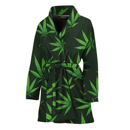 Pot Leaf Pattern Print Women's Bathrobe