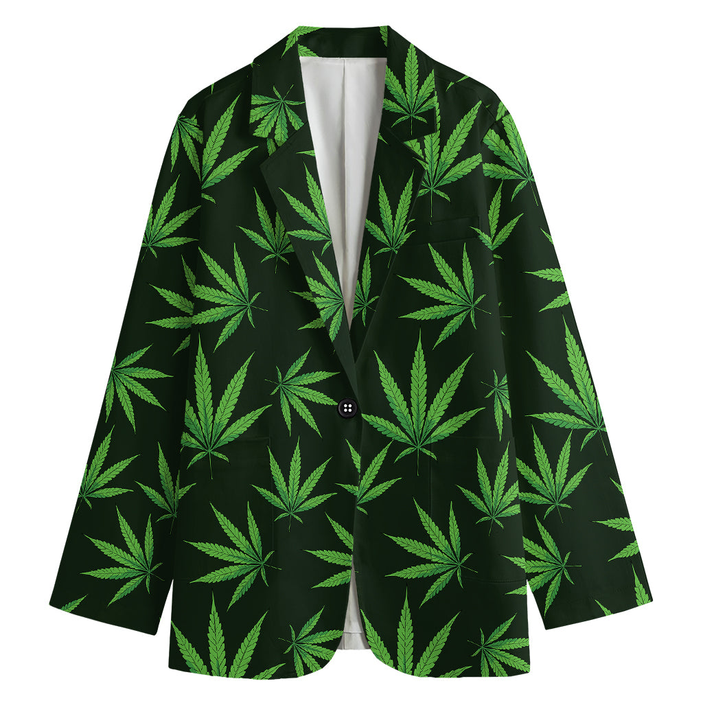 Pot Leaf Pattern Print Women's Blazer