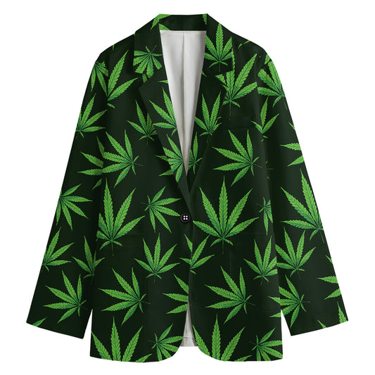 Pot Leaf Pattern Print Women's Blazer