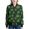 Pot Leaf Pattern Print Women's Bomber Jacket