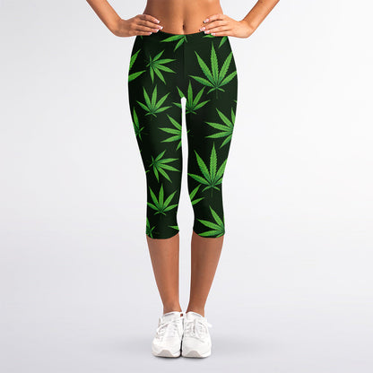 Pot Leaf Pattern Print Women's Capri Leggings