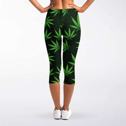 Pot Leaf Pattern Print Women's Capri Leggings