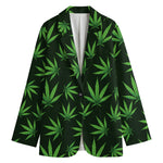 Pot Leaf Pattern Print Women's Cotton Blazer