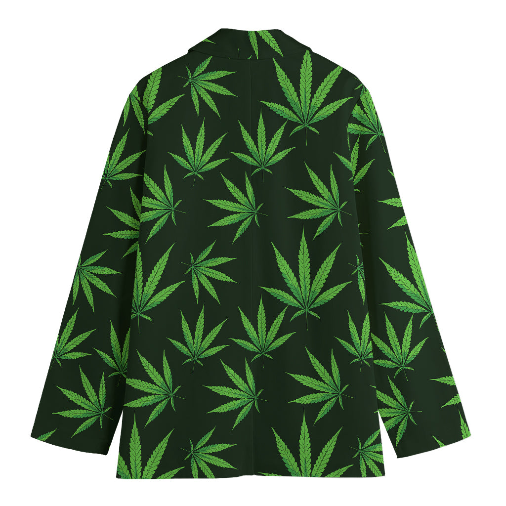 Pot Leaf Pattern Print Women's Cotton Blazer