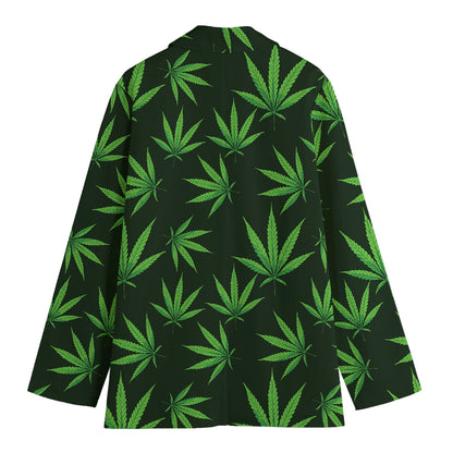 Pot Leaf Pattern Print Women's Cotton Blazer
