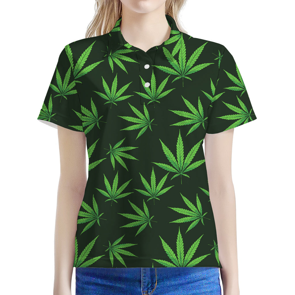 Pot Leaf Pattern Print Women's Polo Shirt