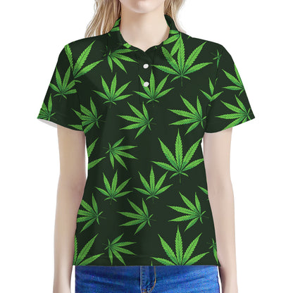 Pot Leaf Pattern Print Women's Polo Shirt