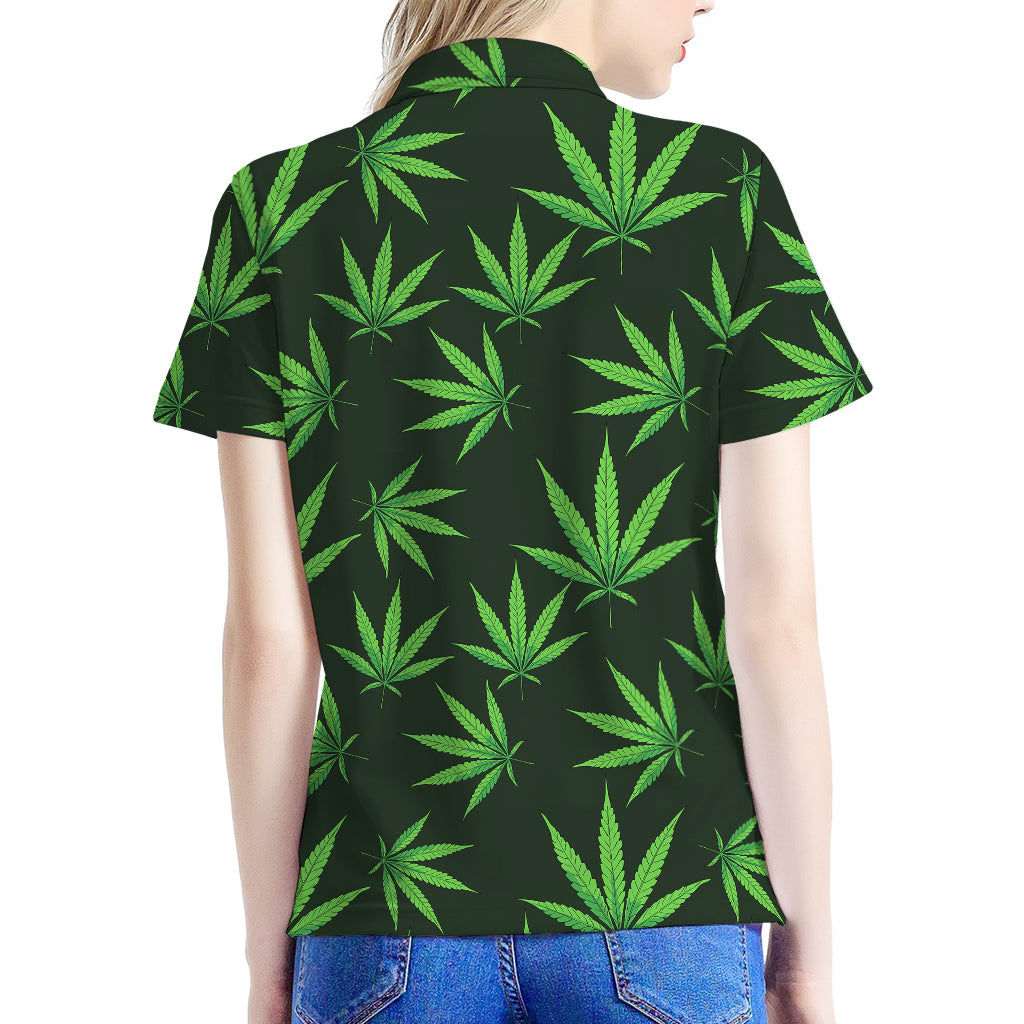 Pot Leaf Pattern Print Women's Polo Shirt