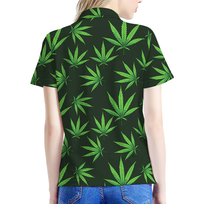 Pot Leaf Pattern Print Women's Polo Shirt