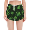 Pot Leaf Pattern Print Women's Split Running Shorts