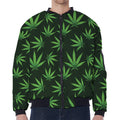 Pot Leaf Pattern Print Zip Sleeve Bomber Jacket