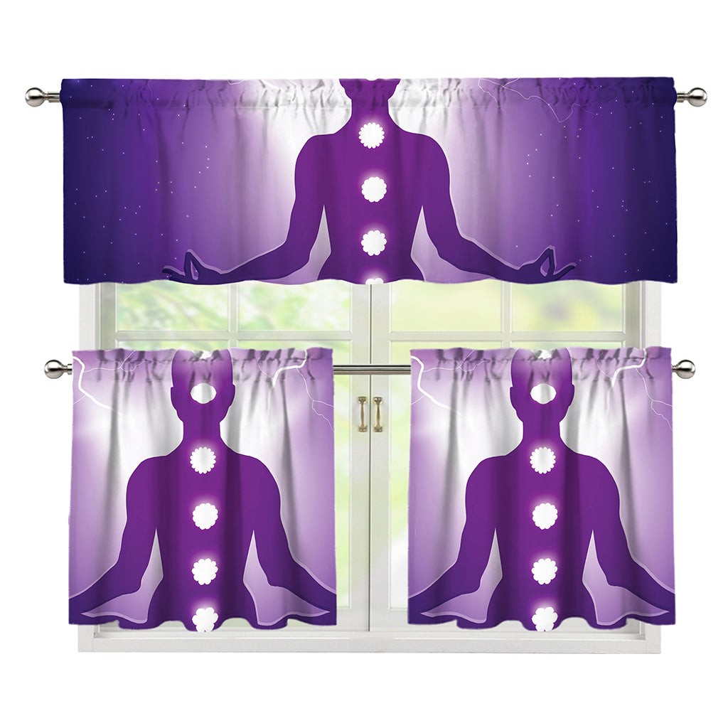 Power Of Seven Chakras Print 3 Piece Kitchen Curtains